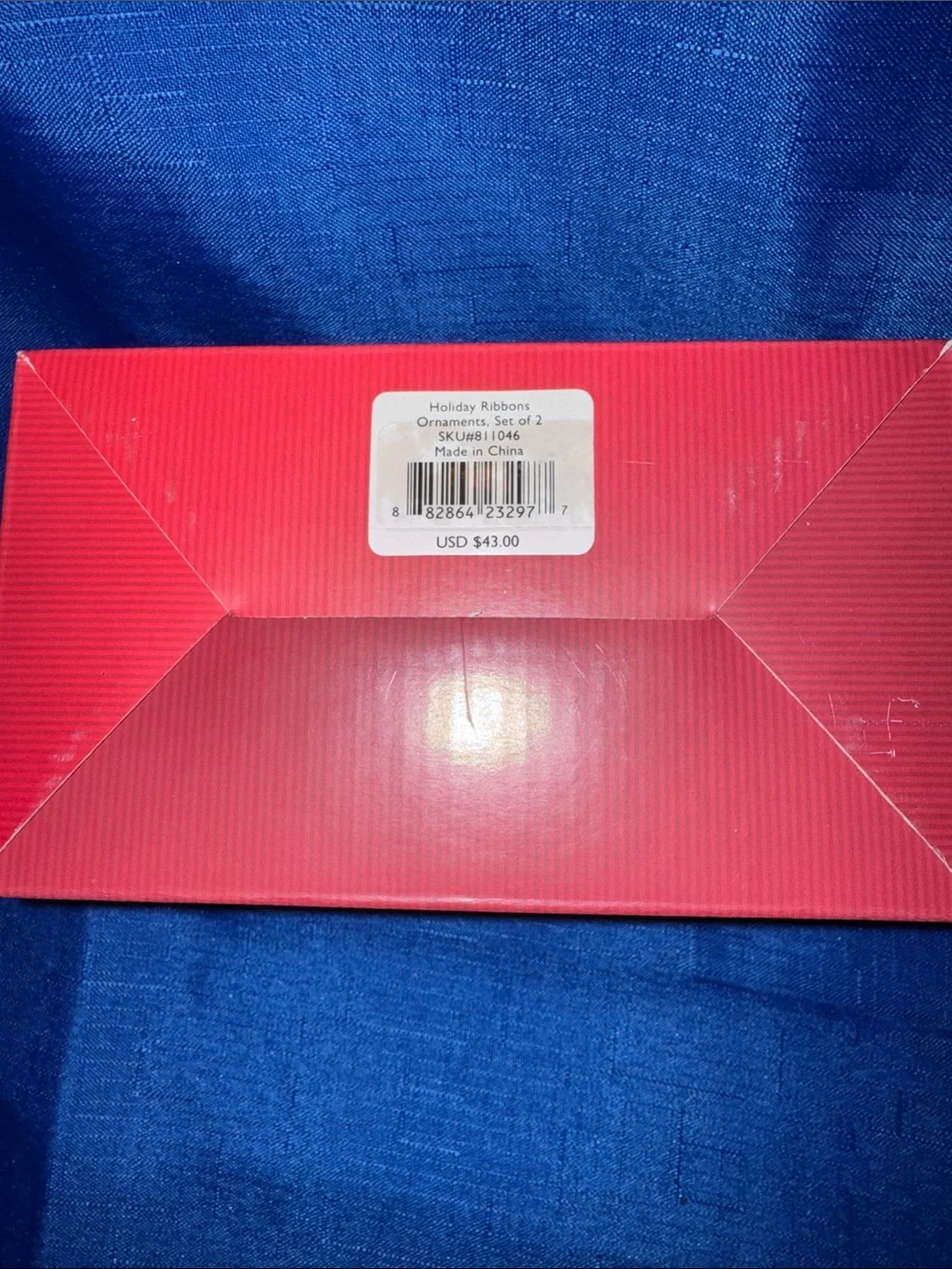 Lenox Holiday Ribbons Ornaments - Porcelain - Set of 2 - New in Box